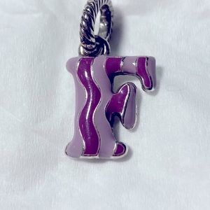 Initial F pendant in purple and silver #003